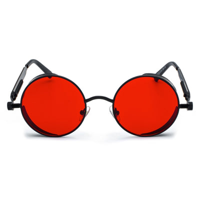 RED LENS SUNGLASSES WITH BLACK FRAMES