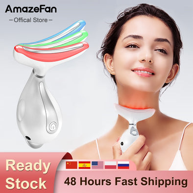 AmazeFan Facial Neck Massager 3 Colors Led Photon Therapy lifting Wrinkle Removal Beauty Device Reduce Double Chin Skin CareTool